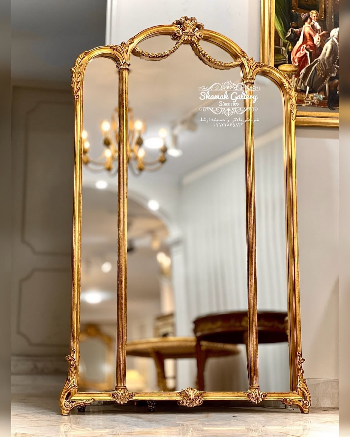 آینه قدی سه‌لته ورق‌طلا - 