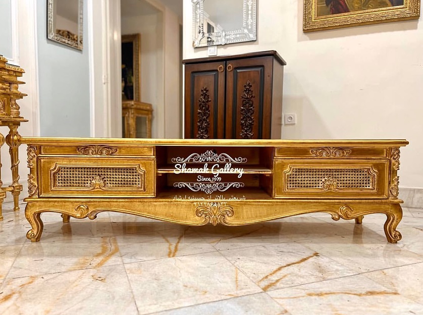 میز تلویزیون 2کشو حصیری ورق طلا 180 سانت - 