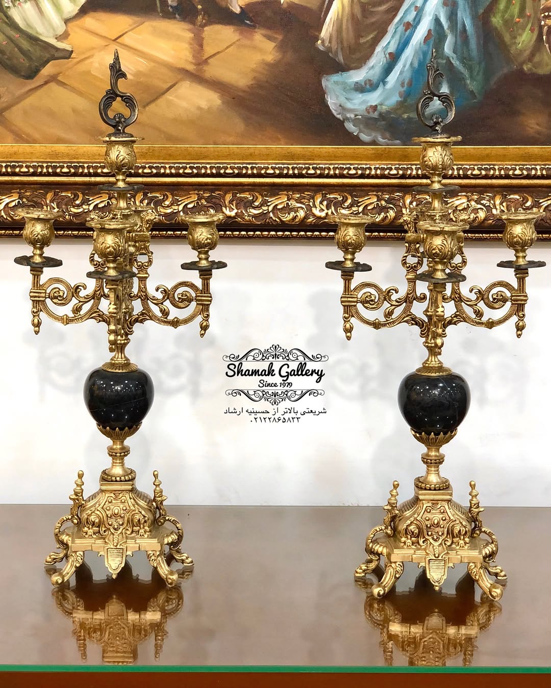 ساعت‌وشمعدان عروس و داماد تمام برنز - 