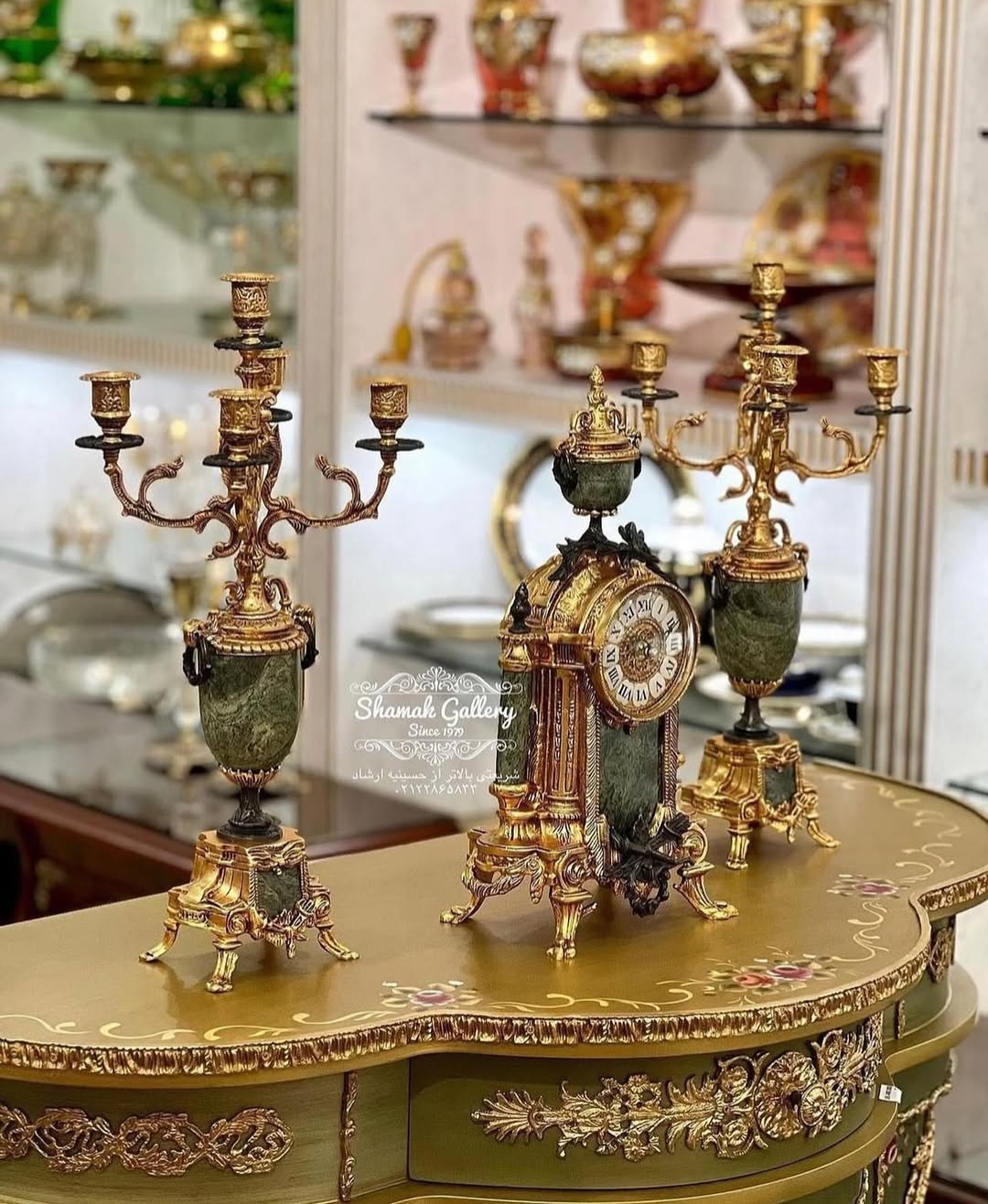 ساعت و شمعدان سنگ و برنز - 