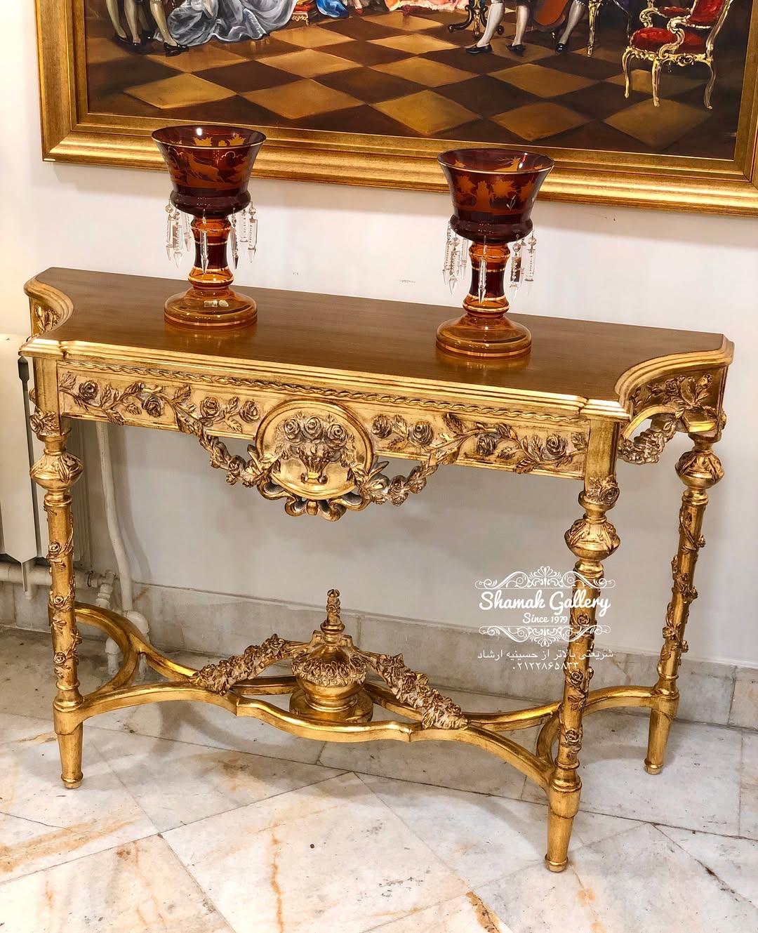 کنسول چوبی پر منبت ورق طلا  - 