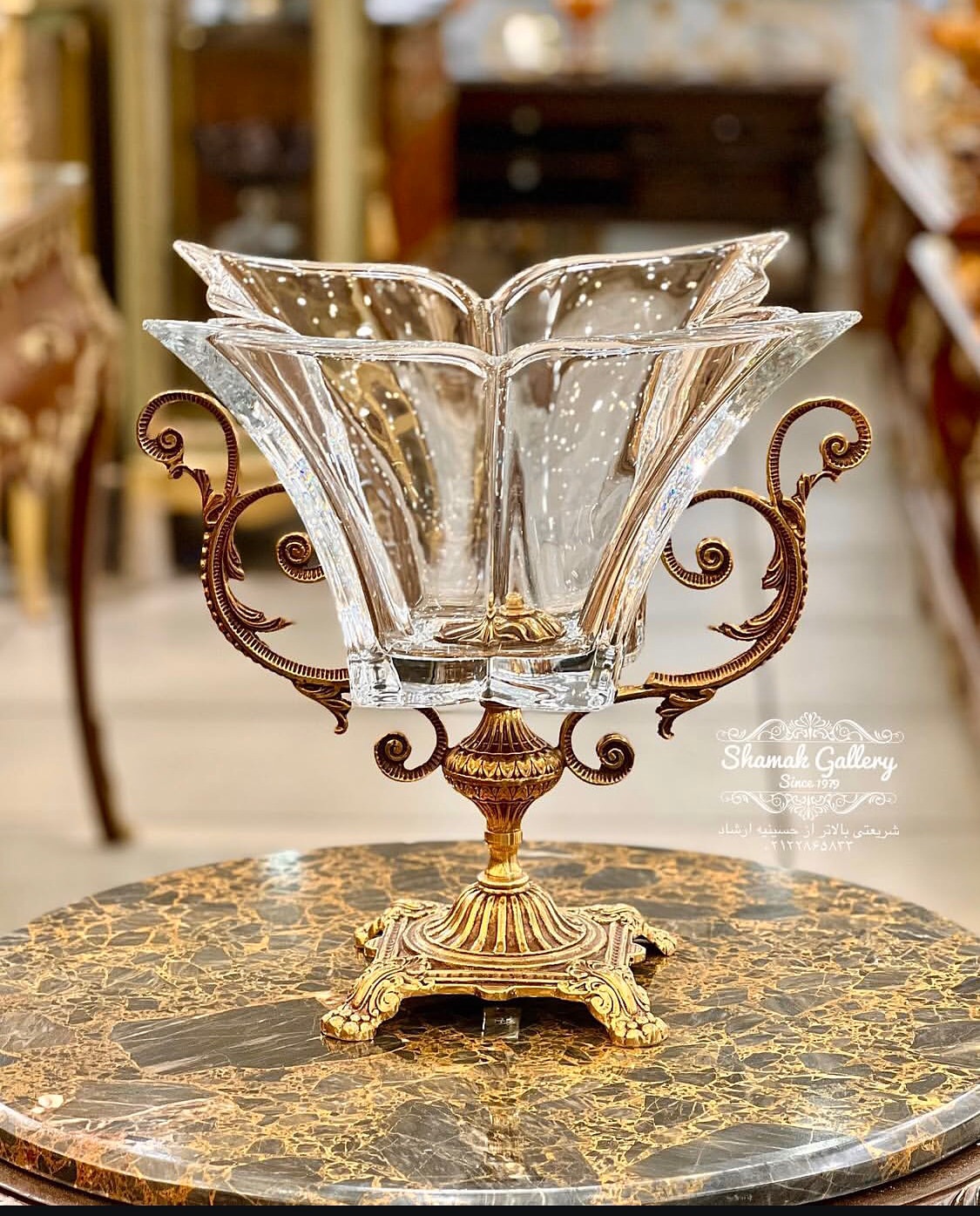 میوه خوری کریستال پایه برنز - 