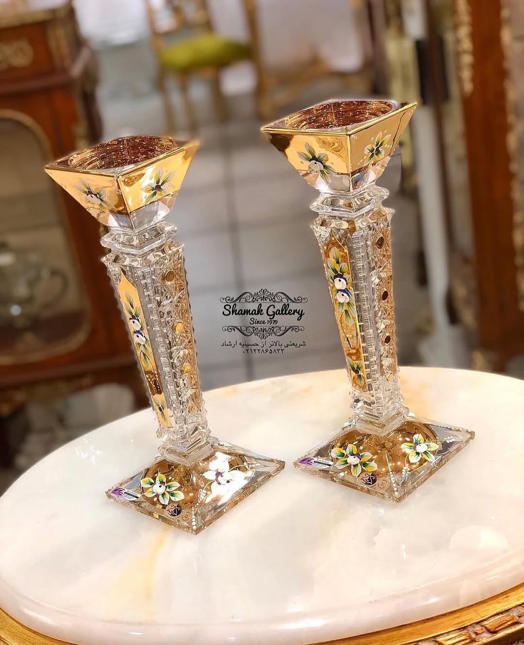 شمعدان طلاکوب گل‌برجسته آلیش - 
