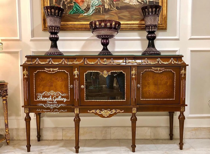 کنسول دودرب سه کشو وسط ویترین پایه بلند الیزا - 