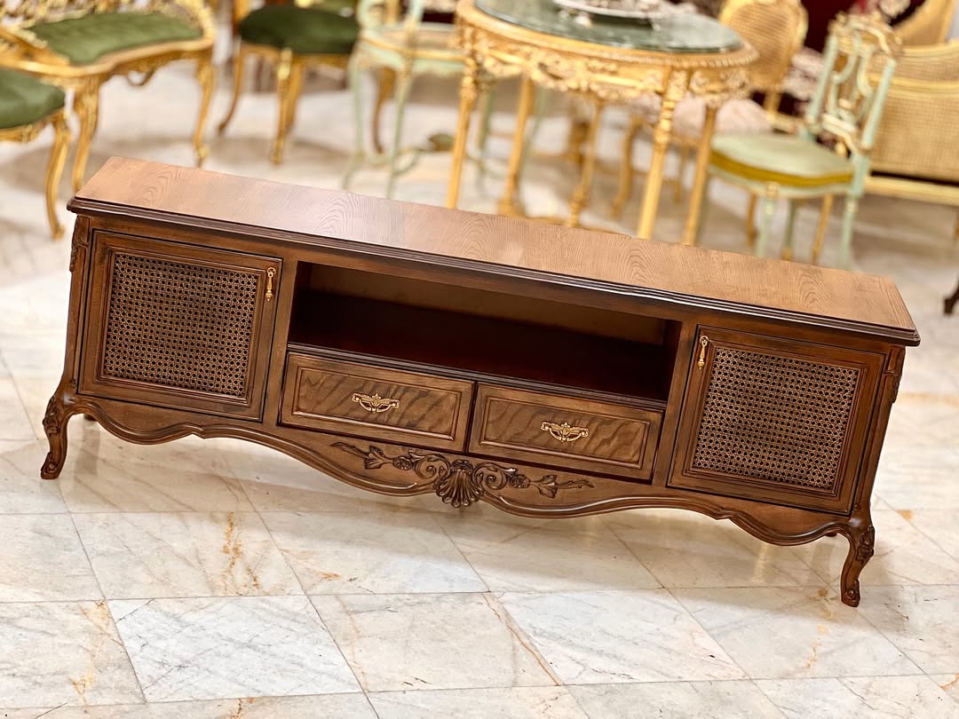 میز تلویزیون باواریایی 180 سانت درب حصیری کشو دار  - 