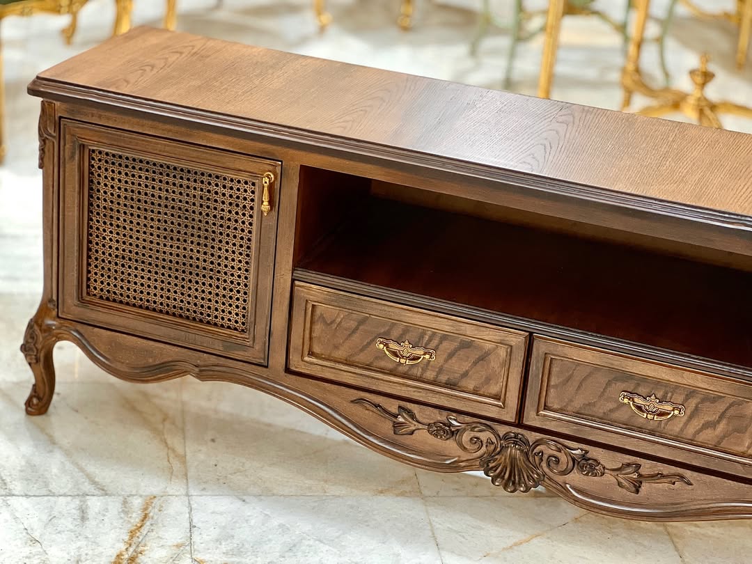 میز تلویزیون باواریایی 180 سانت درب حصیری کشو دار  - 