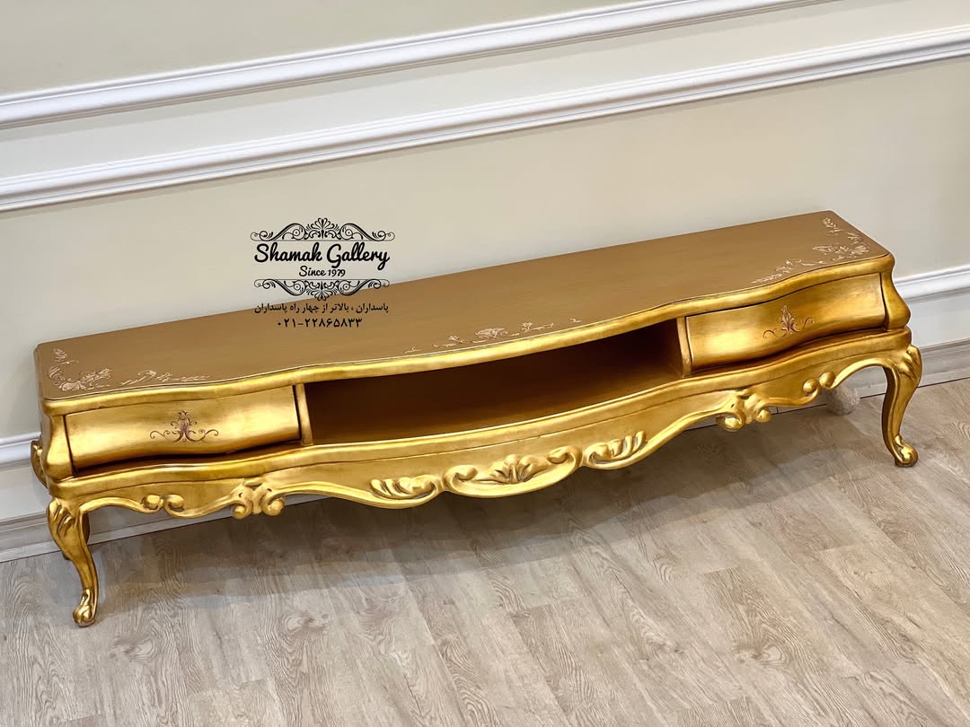 میز‌تلویزیون دو کشو تاچ ورق‌طلا با نقاشی دست - 