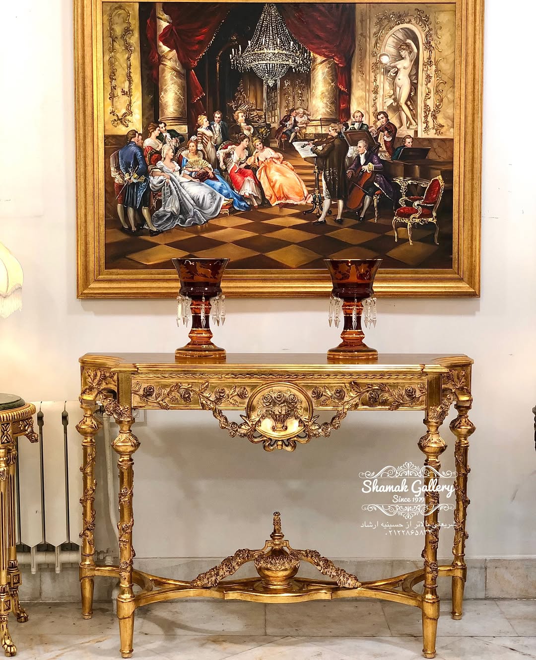 کنسول چوبی پر منبت ورق طلا  - 