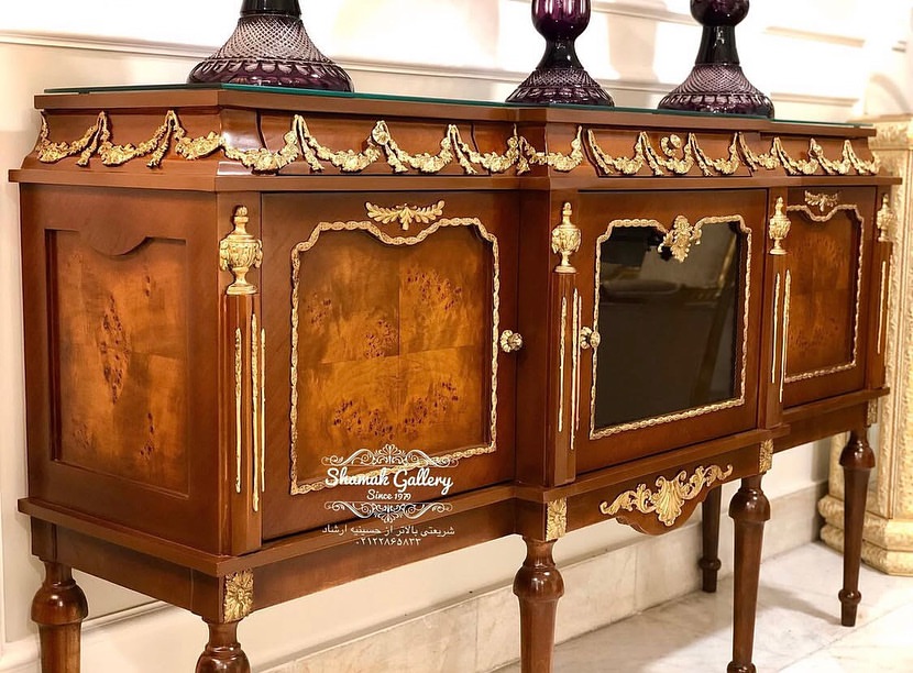 کنسول دودرب سه کشو وسط ویترین پایه بلند الیزا - 