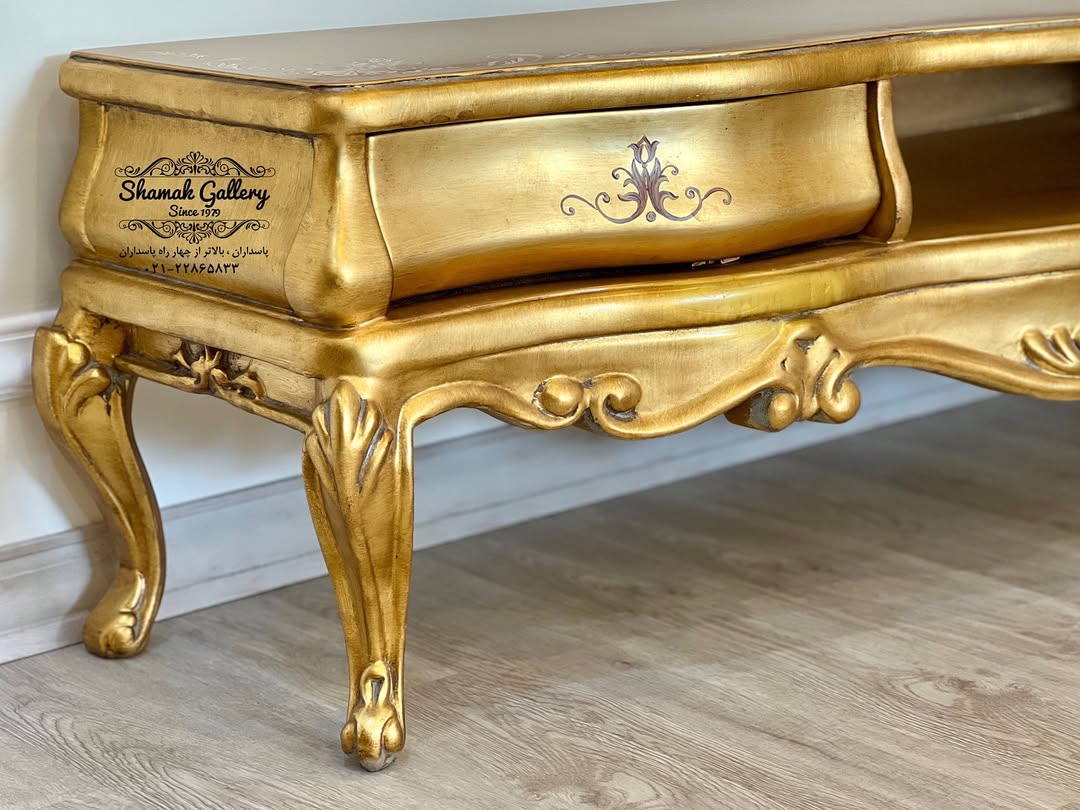 میز‌تلویزیون دو کشو تاچ ورق‌طلا با نقاشی دست - 