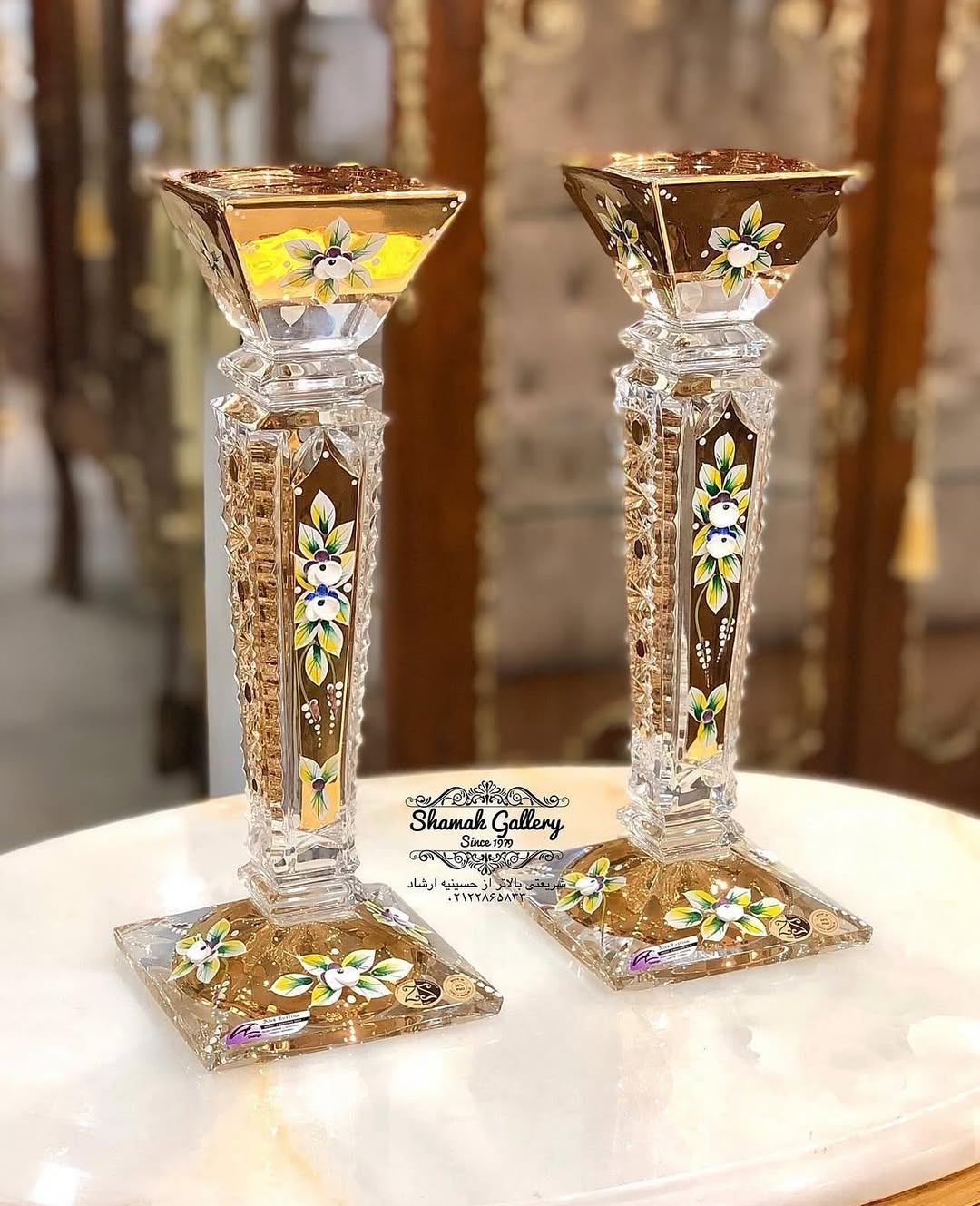 شمعدان طلاکوب گل‌برجسته آلیش - 