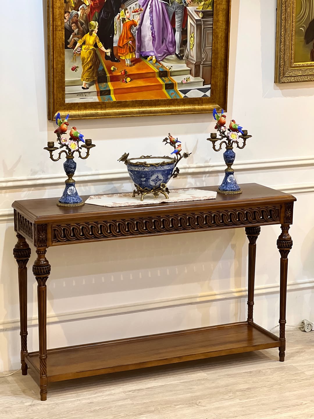 کنسول کنار دیواری پرکار گردویی‌  - 