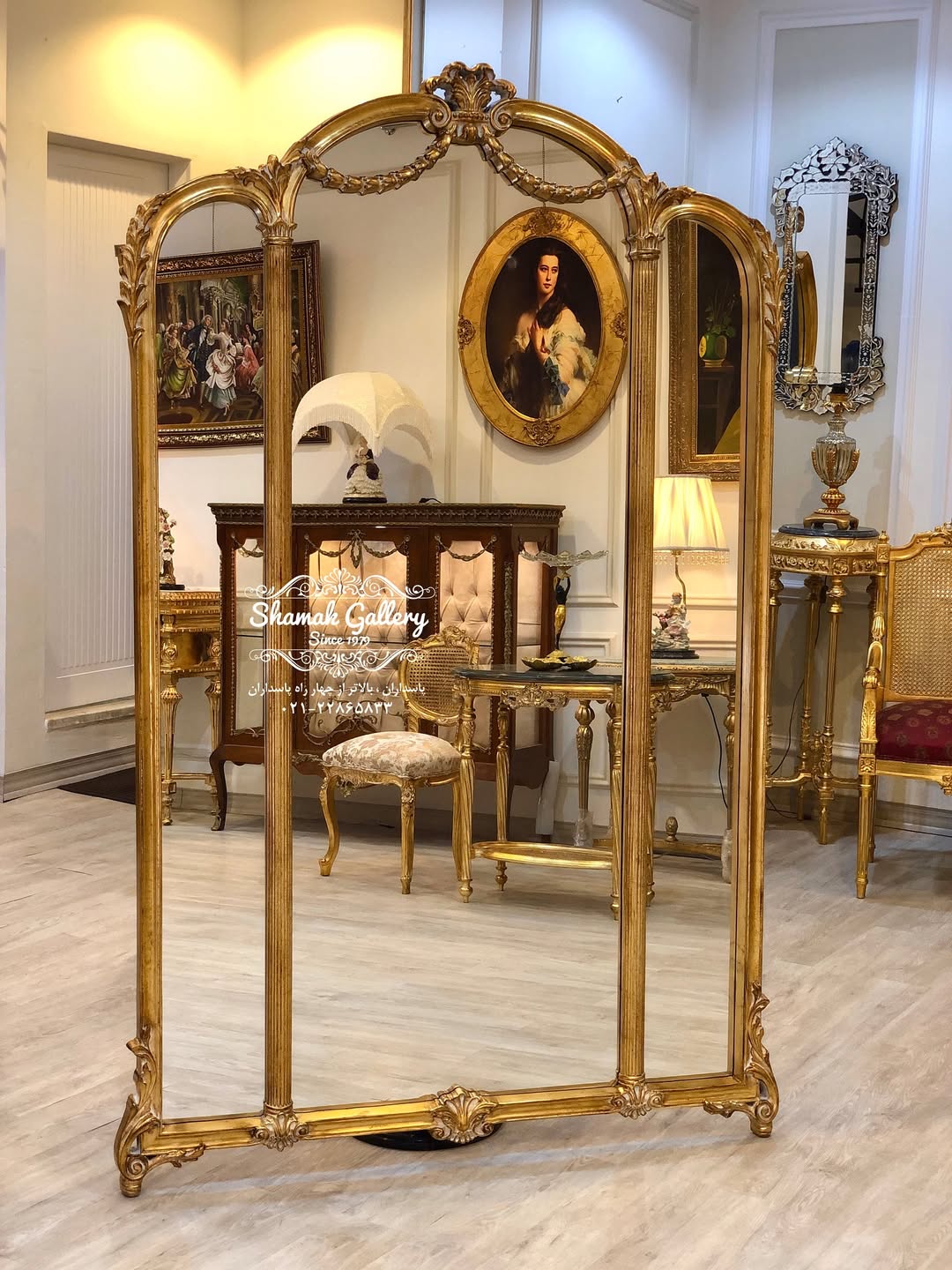 آینه سه لته تمام چوب راش ورق طلا شده - 