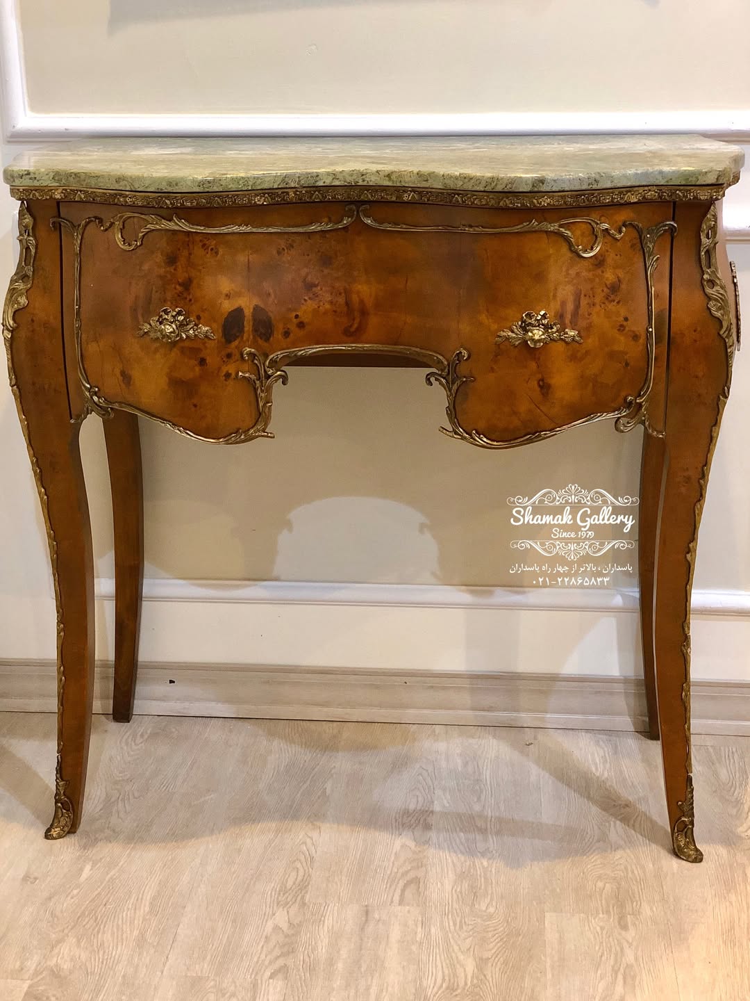 کنسول تک کشو چوب و برنز - صفحه شیشه  - 