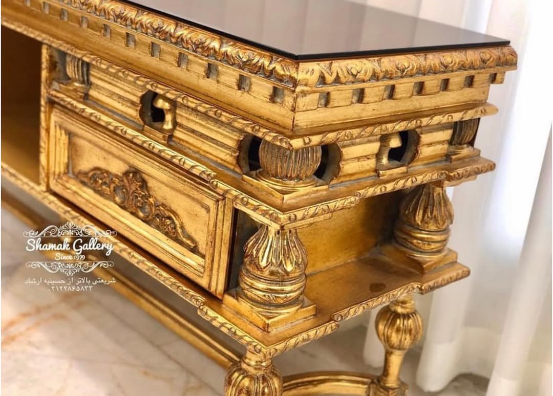 میز تلویزیون تمام چوب خراطی کاجی - 