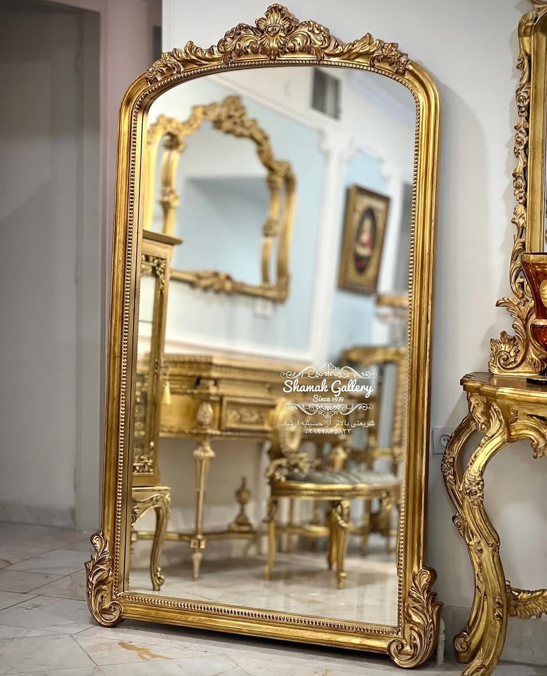 آینه تمام چوب ور‌ق‌طلا - 