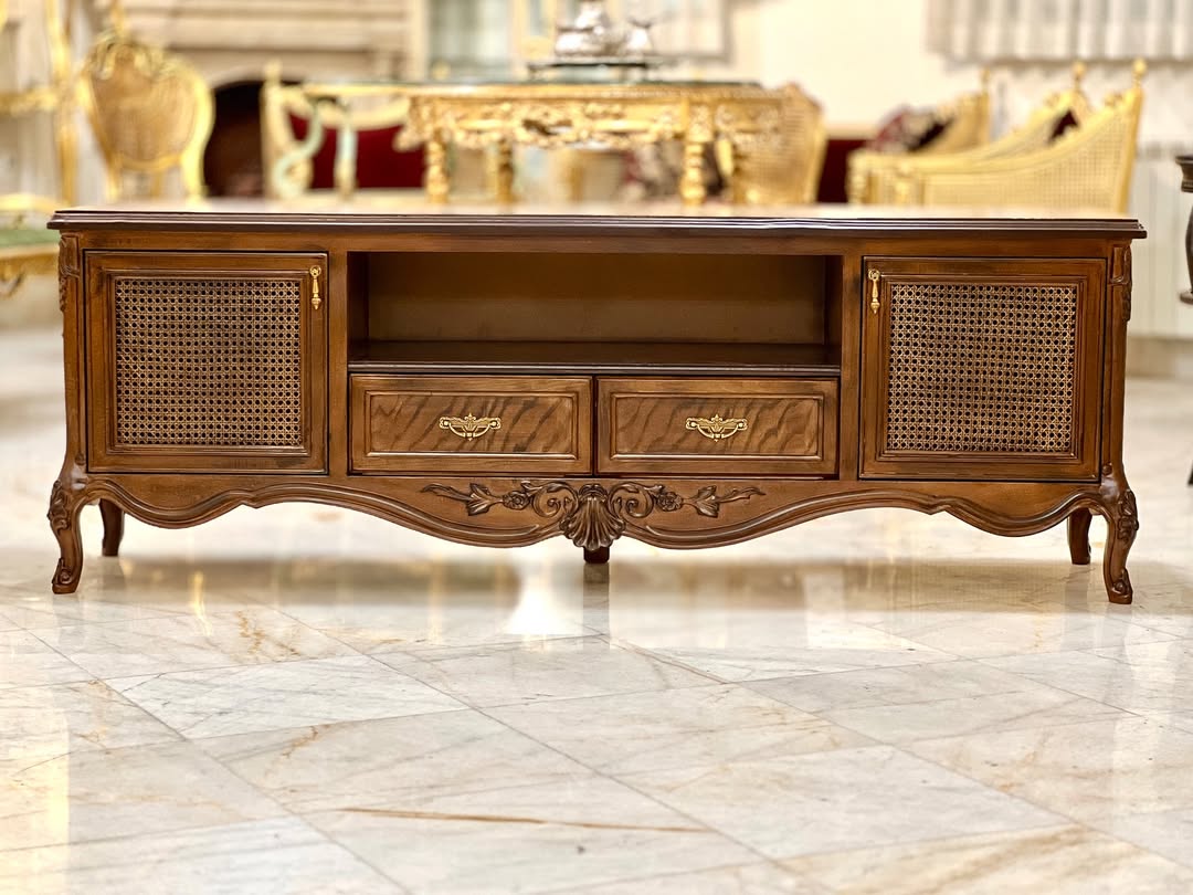 میز تلویزیون باواریایی 180 سانت درب حصیری کشو دار  - 