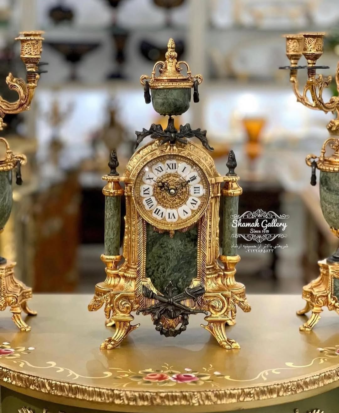 ساعت و شمعدان سنگ و برنز - 