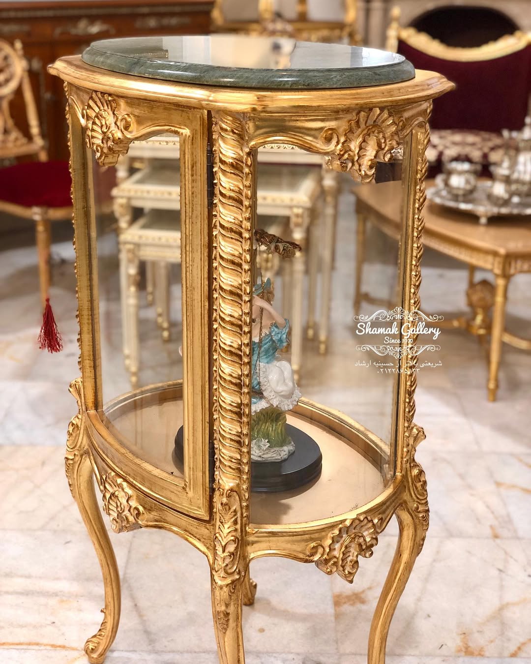 ویترین موزه ایی دور شیشه بیضی صفحه سنگ - 