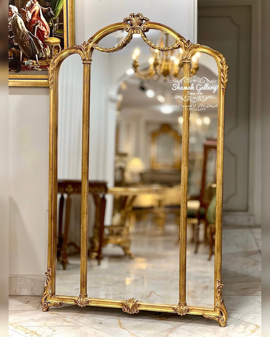 آینه قدی سه‌لته ورق‌طلا - 