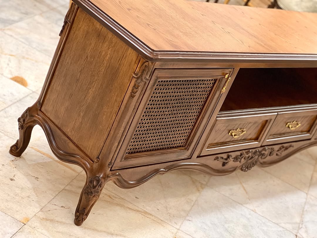 میز تلویزیون باواریایی 180 سانت درب حصیری کشو دار  - 