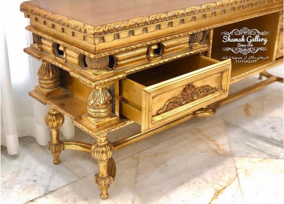 میز تلویزیون تمام چوب خراطی کاجی - 