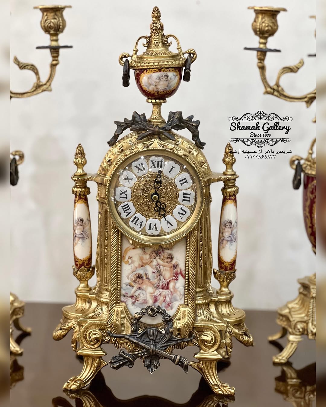 ساعت و شمعدان چینی و برنز طرح لانچینی ایتالیا - 
