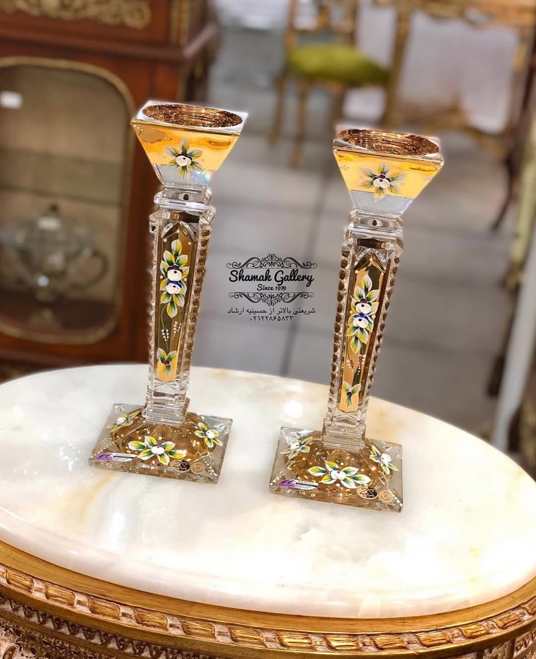 شمعدان طلاکوب گل‌برجسته آلیش - 