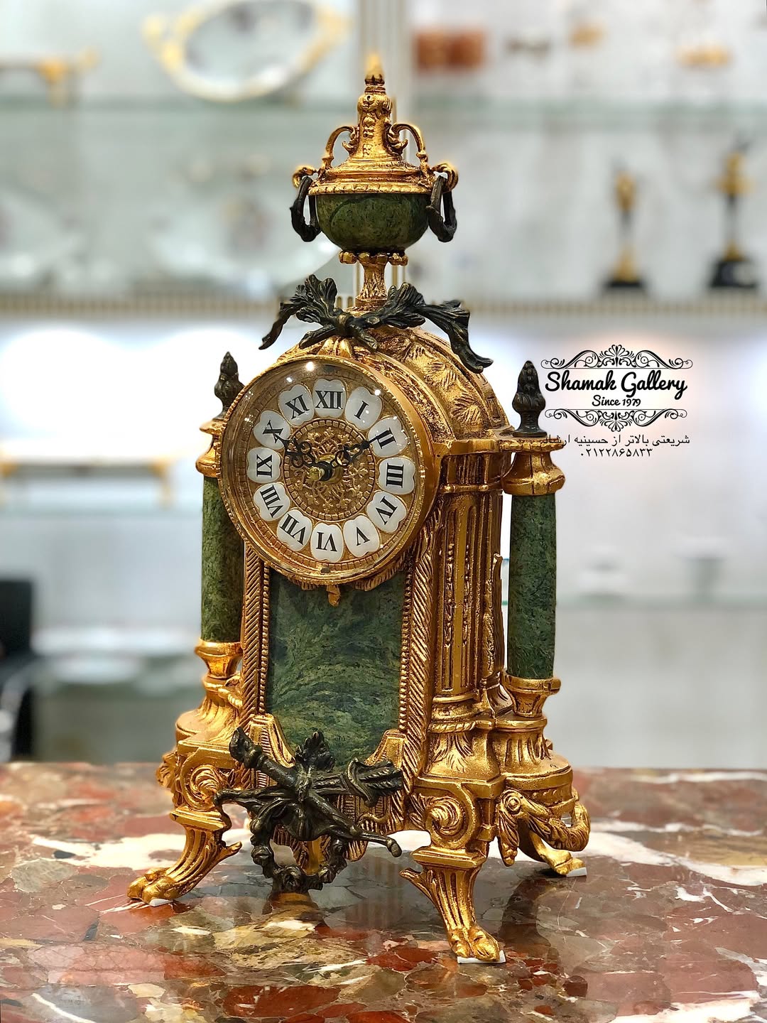 ساعت و شمعدان سنگ و برنز طرح لانچینی ایتالیا - 