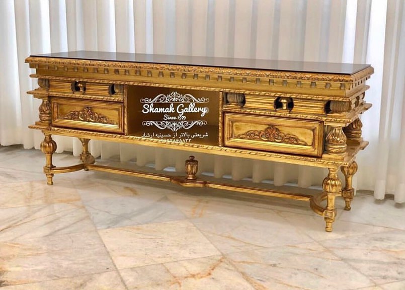 میز تلویزیون تمام چوب خراطی کاجی 180 سانت - 