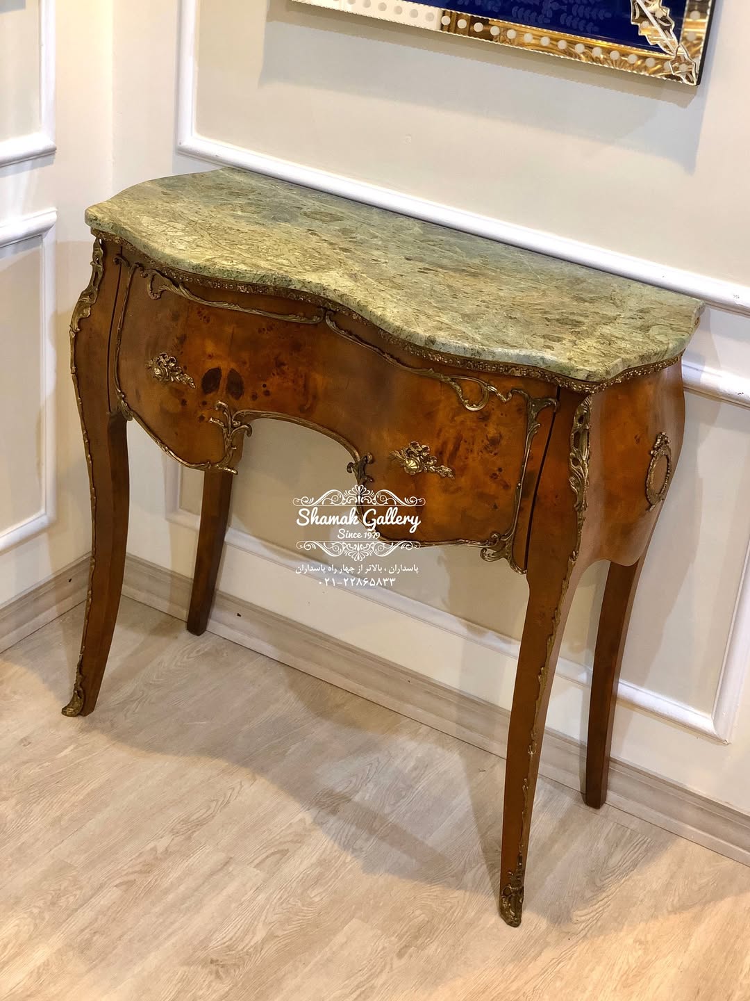 کنسول تک کشو چوب و برنز - صفحه شیشه  - 