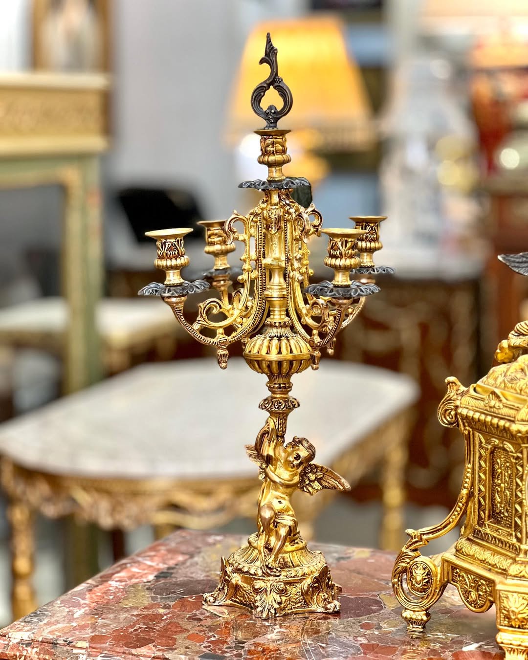 ساعت وشمعدان تمام برنز طرح ایتالیا - 