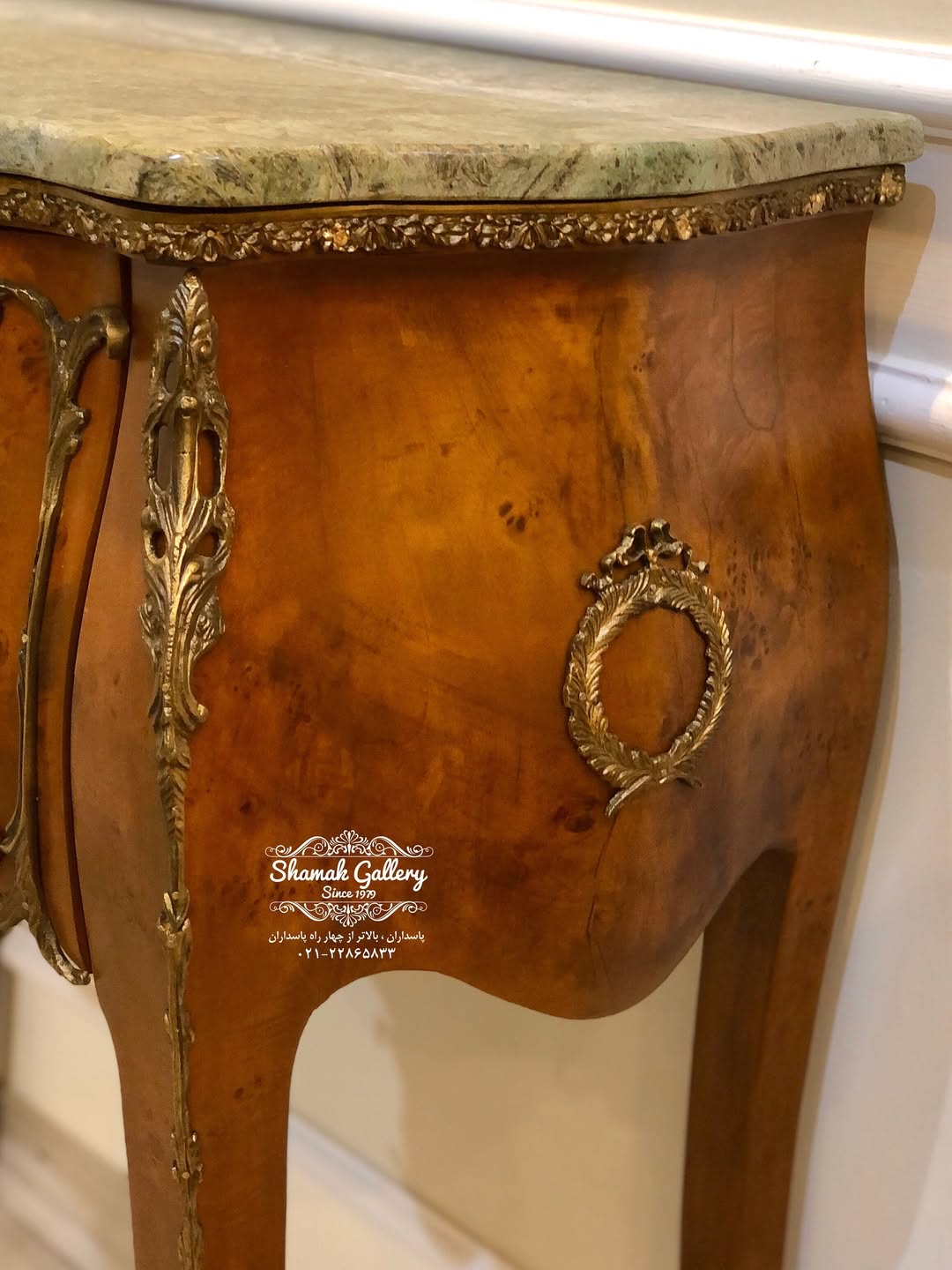 کنسول تک کشو چوب و برنز - صفحه شیشه  - 