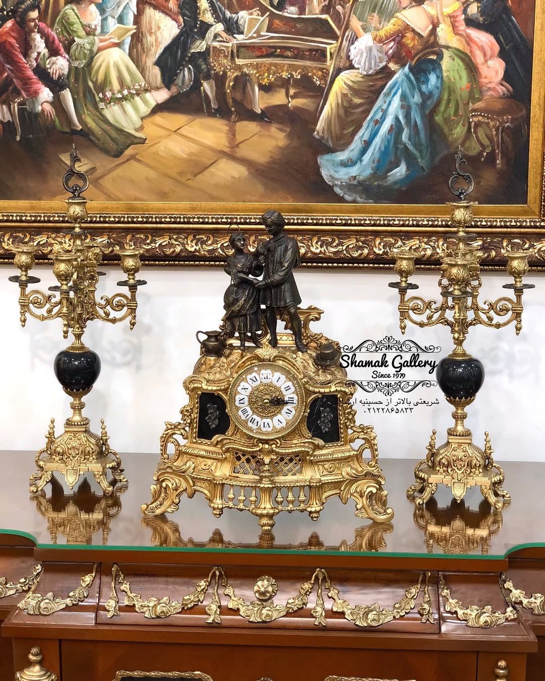ساعت‌وشمعدان عروس و داماد تمام برنز - 