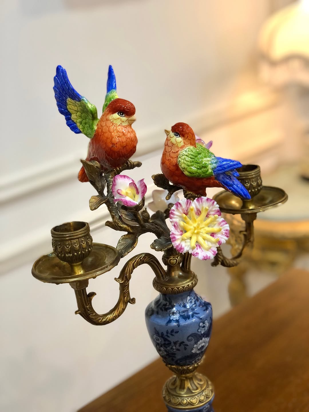 ست شمعدان  چینی و برنز - 