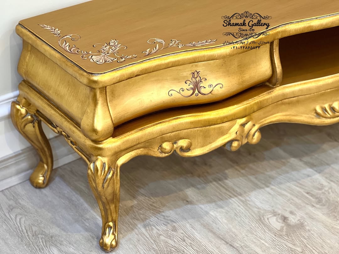 میز‌تلویزیون دو کشو تاچ ورق‌طلا با نقاشی دست - 