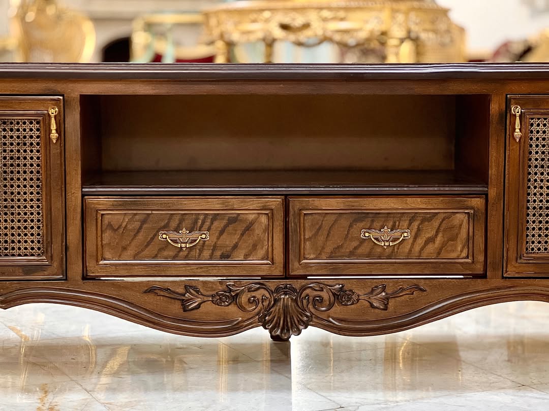 میز تلویزیون باواریایی 180 سانت درب حصیری کشو دار  - 