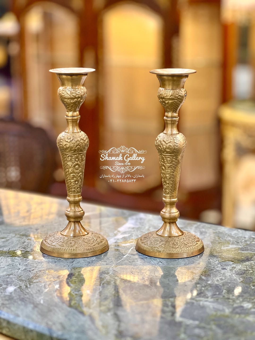 آینه و شمعدان تمام برنجی - 