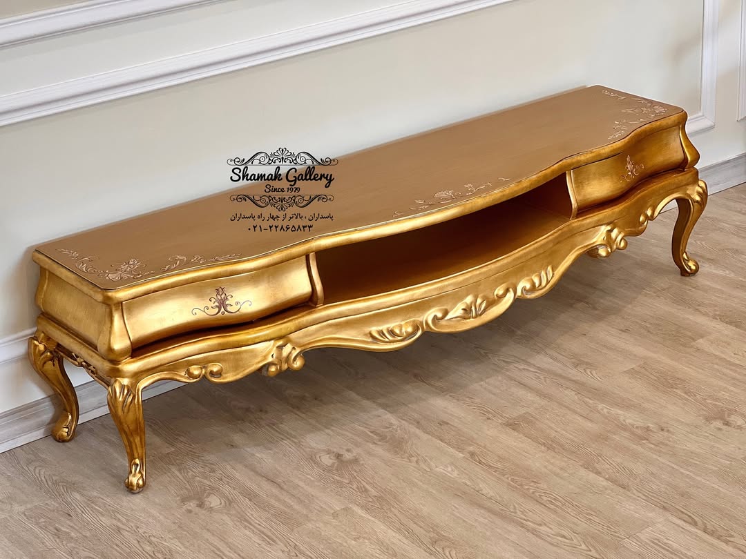 میز‌تلویزیون دو کشو تاچ ورق‌طلا با نقاشی دست - 