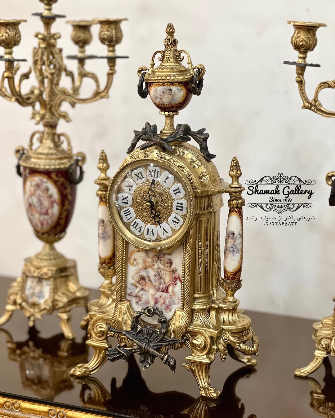 ساعت و شمعدان چینی و برنز طرح لانچینی ایتالیا - 