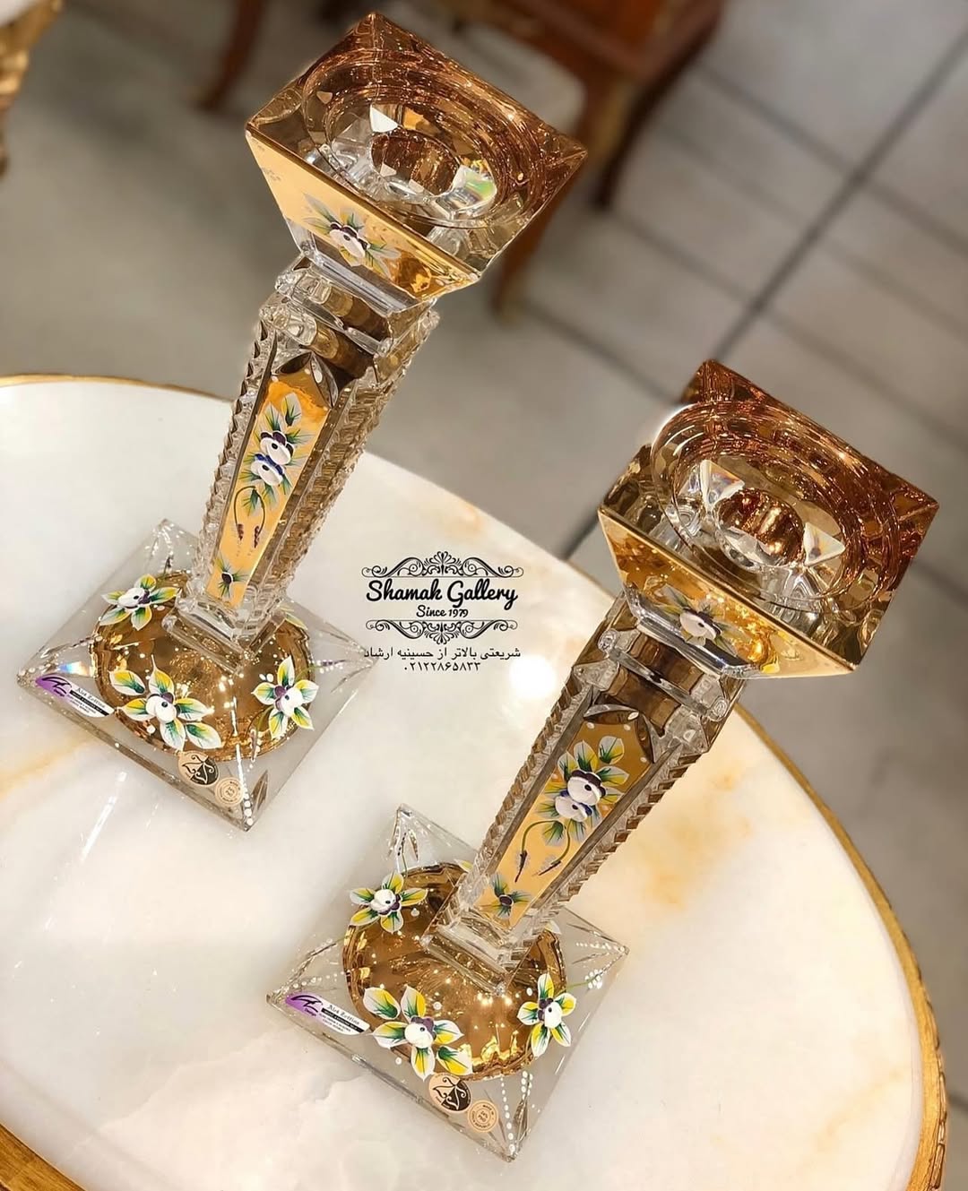 شمعدان طلاکوب گل‌برجسته آلیش - 