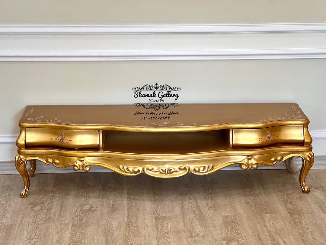 میز‌تلویزیون دو کشو تاچ ورق‌طلا با نقاشی دست - 