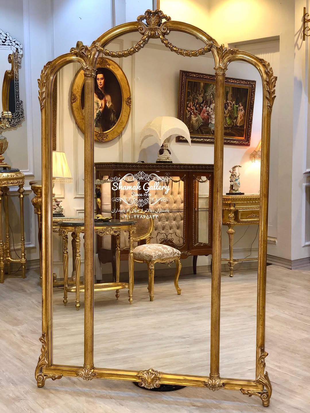 آینه سه لته تمام چوب راش ورق طلا شده - 