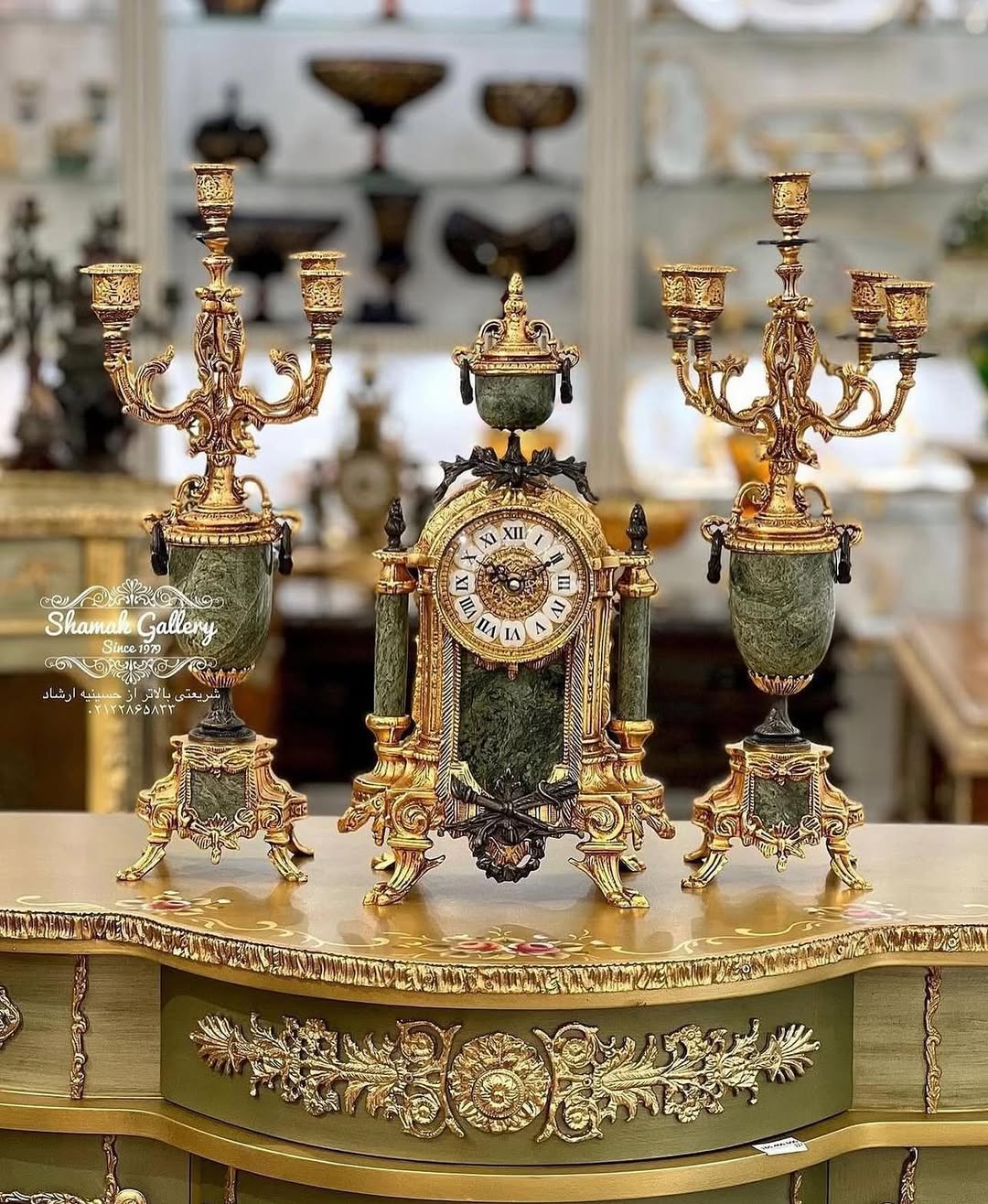 ساعت و شمعدان سنگ و برنز - 