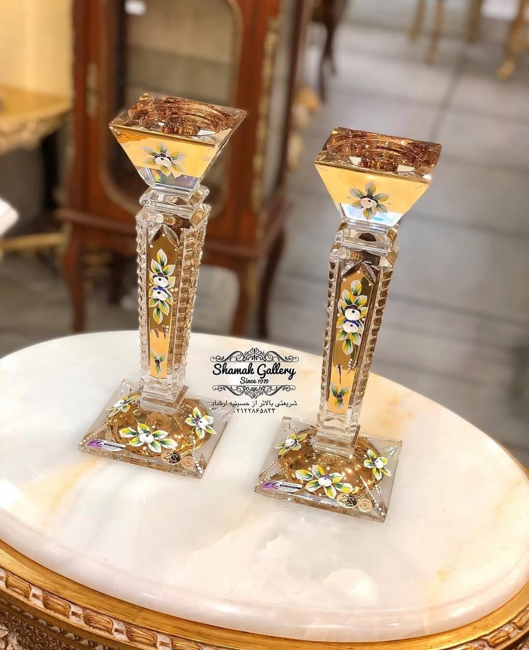 شمعدان طلاکوب گل‌برجسته آلیش - 