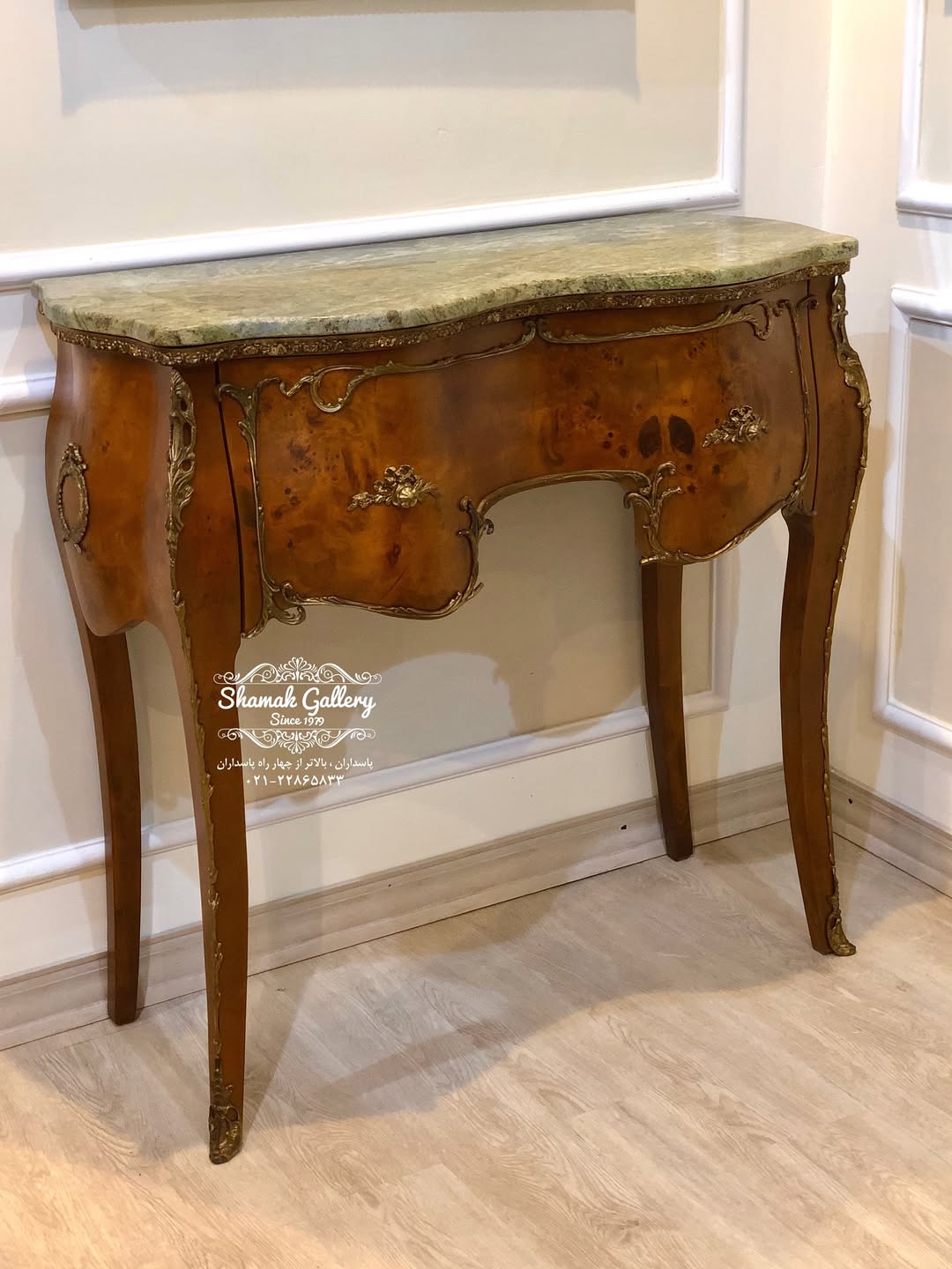 کنسول تک کشو چوب و برنز - صفحه شیشه  - 