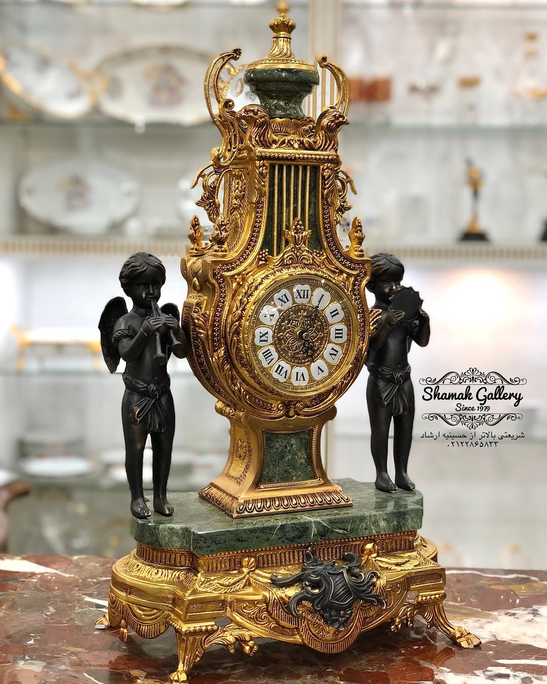 ساعت و شمعدان سنگ و برنز - 