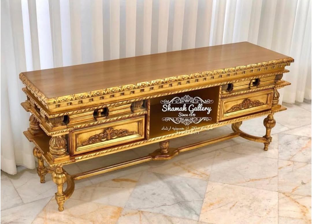 میز تلویزیون تمام چوب خراطی کاجی - 