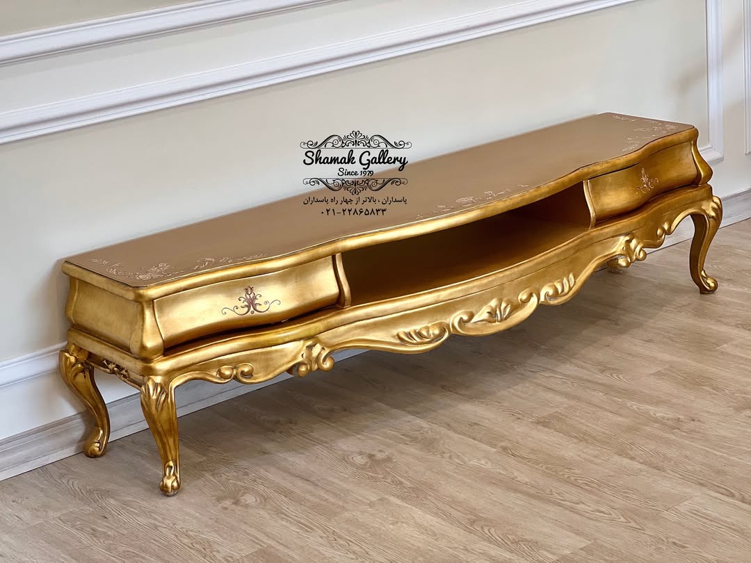 میز‌تلویزیون دو کشو تاچ ورق‌طلا با نقاشی دست - 