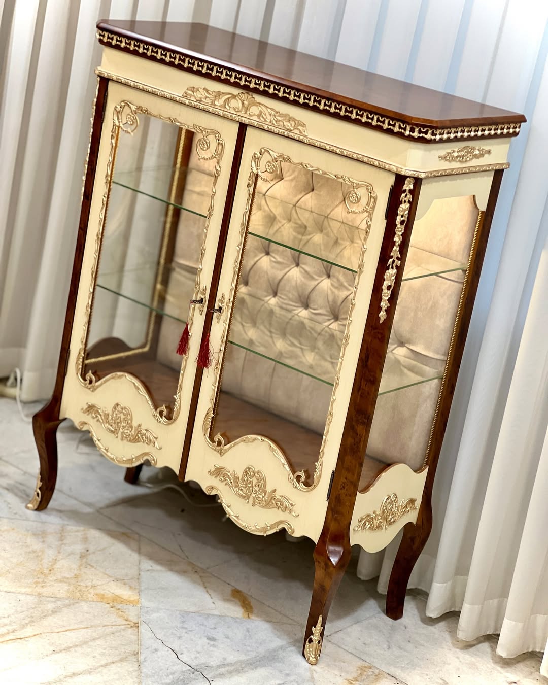 ویترین دودرب سارینا کرم قهوه ایی نقاشی دست  - 